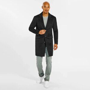 Sentaler Baby Alpaca Notched Lapel Overcoat in Black, size XL